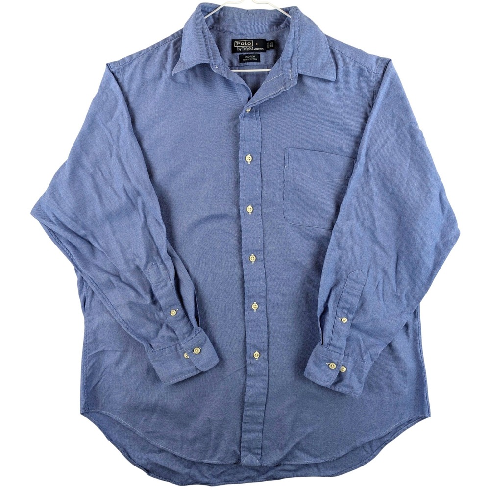 Vintage 90s Polo Ralph Lauren Andrew Mens 16.5 32/33 Blue Shirt Hong Kong
